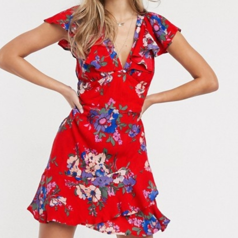 Band of Gypsies |🆕️Red Flowered Summer Flow Dress - Picture 1 of 10